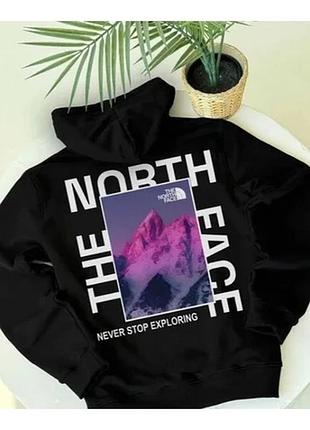 Худі чоловічий унісекс теплий на флісі з капюшоном. худі the north face tnf, модель рук, черный