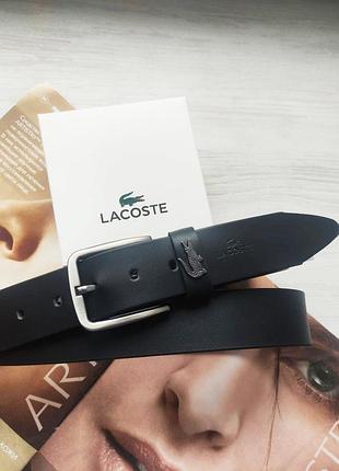 Мужской кожаный ремень lacoste + коробка в подарок!