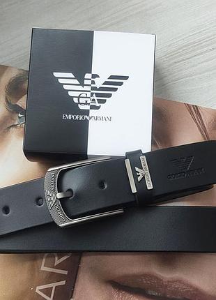 Чоловічий шкіряний ремінь armani чорний