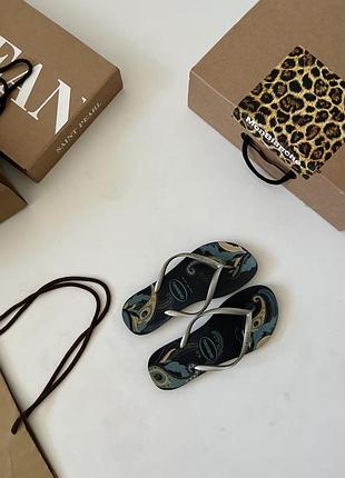 В'єтнамки havaianas slim organic (модель з принтом в стилі пейслі/арабески та металізованими ремінцями