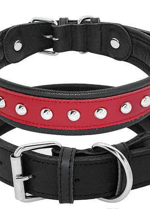 Кожаный ошейник для собаки "lockdog" с заклепками черно-красный