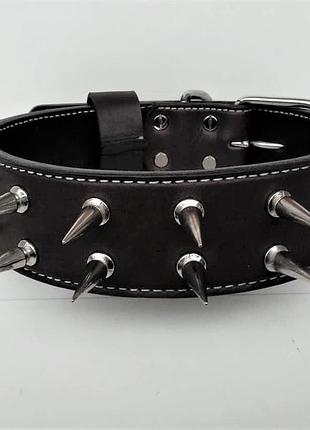Кожаный ошейник с шипами "lockdog" с прошивкой черный