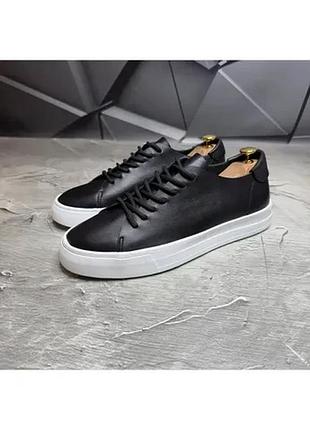 Кеди чоловічі з натуральної шкіри на шнурках., модель ель, черный