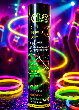 Неоновые браслеты палочки светящиеся набор 50 шт с коннекторами glow stick