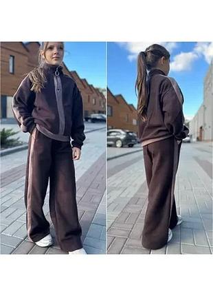 Флісовий костюм для дівчинки. штани та кофта., модель 005, шоколад
