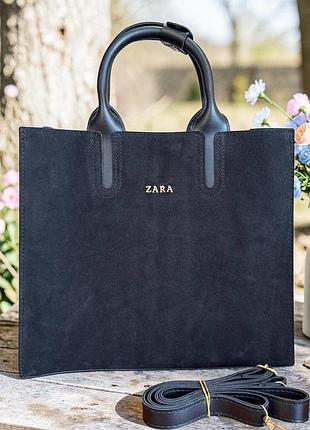 Велика жіноча замшева сумка зара, сумочка з натуральної замші zara