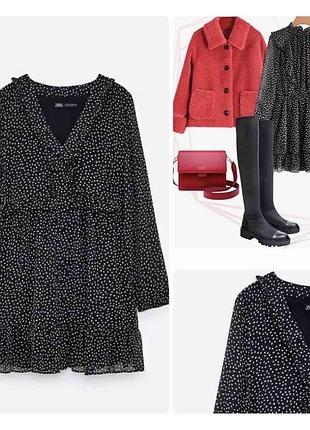 New collection! розкішна чорна сукня в горох від zara/зара.