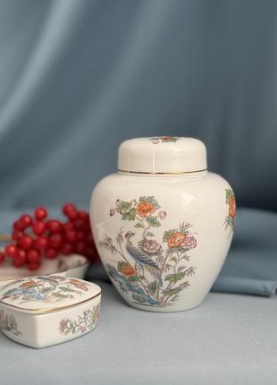 Вінтажна порцелянова ємність з кришкою wedgwood kutani crane, england