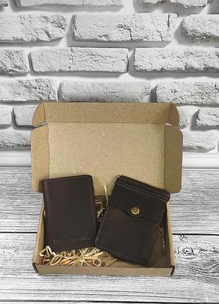 Подарунковий набір dnk leather №10 (затискач + обкладинка на права, id паспорт) коричневий