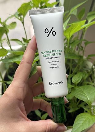 Сонцезахисний крем для обличчя dr.ceuracle tea tree purifine green up sun, spf 50+ pa+++ +, 50 мл
