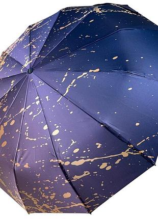 Женский зонт автомат на 12+5+5 сегментных карбоновых спиц, с принтом "брызги шампанского", синяя ручка wt 012b-5