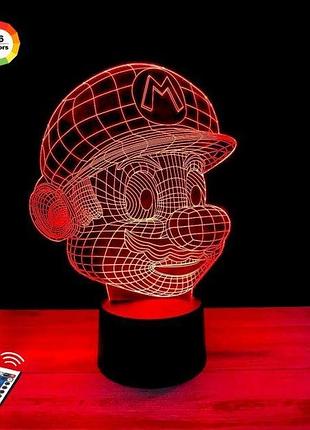 3d ночник "марио" (увеличенное изображение) + пульт ду + сетевой адаптер + батарейки (3ааа) 3dtoyslamp