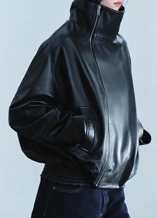 Кожаная куртка zw collection из 100% кожи на молнии