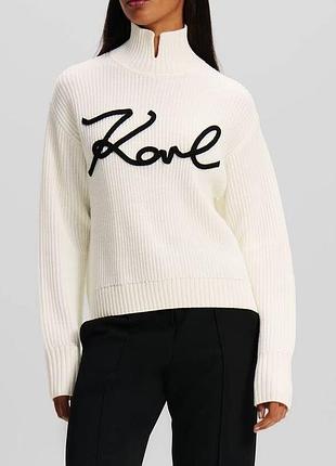 Теплий молочний светр кофта з вовни та акрилу з надписом карл лагерфельд karl lagerfeld xs s