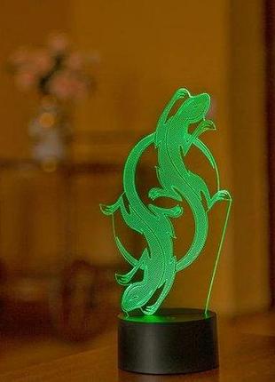 3d нічник "саламандра" (волічне зображення)+ пульт дк + мережевий адаптер + батарейки (3ааа) 3dtoyslamp