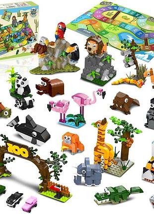 Конструктор hogokids 23 животного зоопарк с игровым ковриком и 2 кубиками