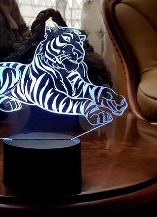 3d ночник "тигр" (увеличенное изображение) + пульт ду + сетевой адаптер + батарейки (3ааа) 3dtoyslamp