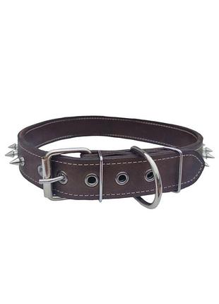 Шкіряний нашийник з невеликими шипами "lockdog" коричневий