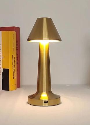 Настільна лампа металева з акумулятором pc-8231 золотий настільна сенсорна led лампа