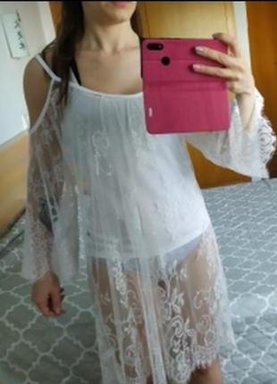 Кружевной пеньюар платье пляжная накидка9 фото