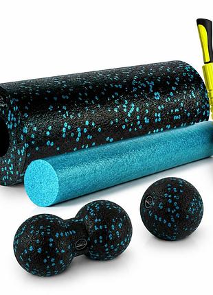 Массажный набор powerplay pp_4015 epp foam roller set 4in1 (2-ва роллы + 2-ва мячи) черно-бирюзовый 10