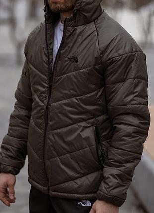 Стильная мужская утепленная куртка tnf цвет хаки на силиконе, с капюшоном, реглановыми рукавами и застежкой-молнией xxl