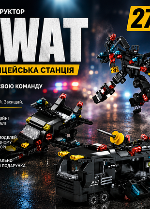 Конструктор swat 27 в 1, поліцейська техніка, робот, літак та бронемашина