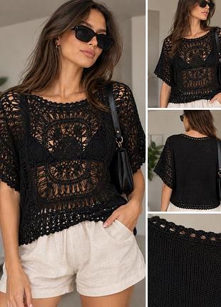 Чорна ажурна в’язана блуза f&f oversize