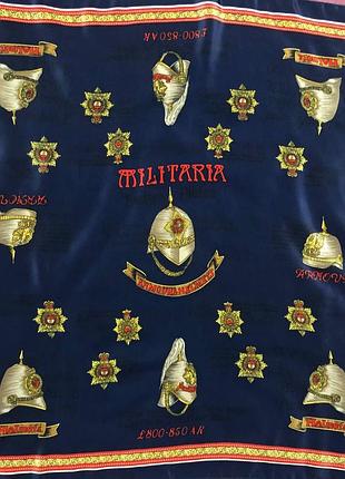 Шовкова вінтажна хустка 74х78 см, геральдика / militaria, темно-синя