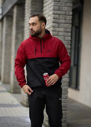 Мужской трендовый однотонный красный анорак nike с капюшоном и карманами, молодёжная ветровка без узоров и принтов для осени xl