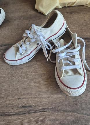 Белые кеды converse оригинал красные удобные, стелька 22 см, 36 размер