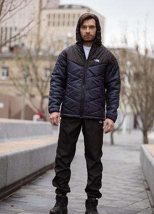 Мужская черно-синяя демисезонная куртка tnf с силиконовым утеплителем, вшитым капюшоном и регулируемым низом 4xl
