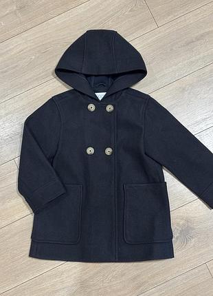 Пальто дитяче zara з капюшоном, темно-синє, 120 (6-7 років)