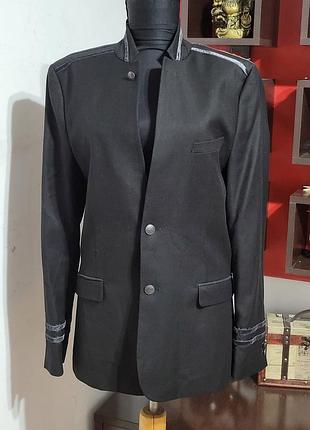 H&m блейзер жакет чорний віскоза структурований з вельветом з комірцем стійкою