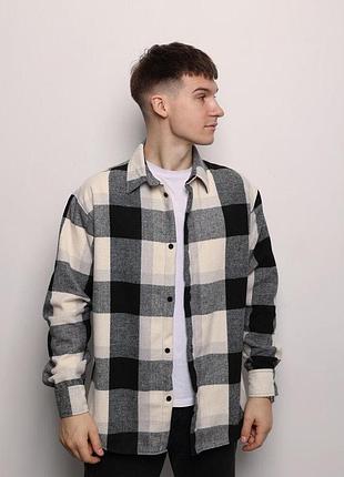 Сорочка в клітинку чорно-біла. чоловіча сорочка pobedov tartan в клітинку чорно-біла