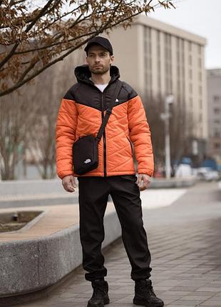 Утепленный мужской комплект без принта, штаны на резинке и куртка серая tnf с молнией силиконовым утеплителем с капюшоном 5xl
