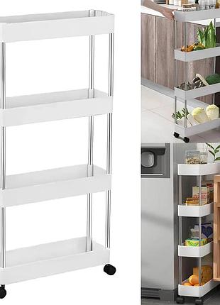 Етажерка на колесах 4 яруси (87×38×13 см), bathroom rack / підлогова полиця-органайзер/ стелаж-етажерка