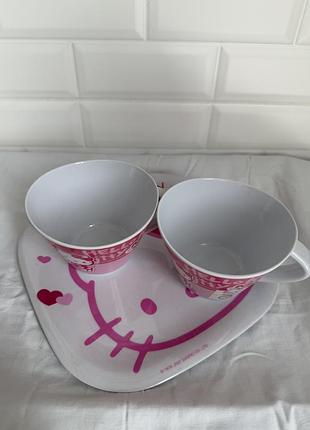 Набір дві чашки та тарілка hello kitty