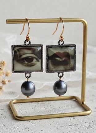 Серьги " черно-белое кино" 3,9 см, асимметричные, губы, глаз