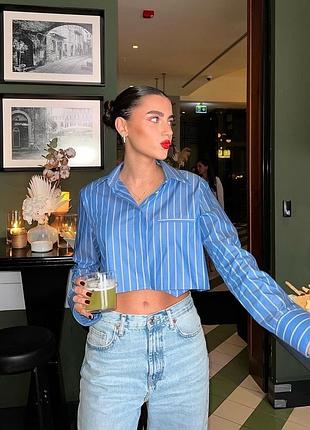 Класна бавовняна блакитна  вкорочена сорочка у смужку zara
☝️☝️☝️☝️☝️☝️☝️☝️☝️☝️