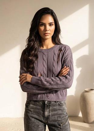 Жіночий oversize светр рванка  фактурної в'язки з декоративними розривами