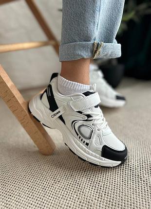 Кроссовки 89, р.32,33,34,36, эко-кожа, белый/черный