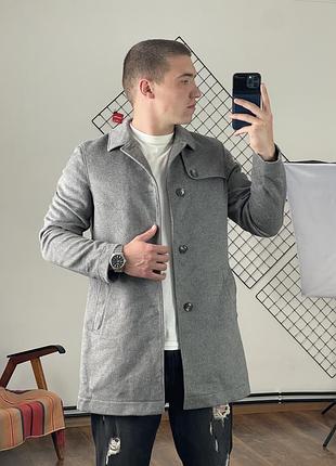 2459 / сіре вовняне класичне пальто tommy hilfiger