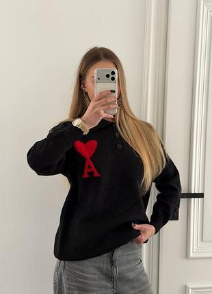 Светр жіночий ami paris чорний з червоним серцем