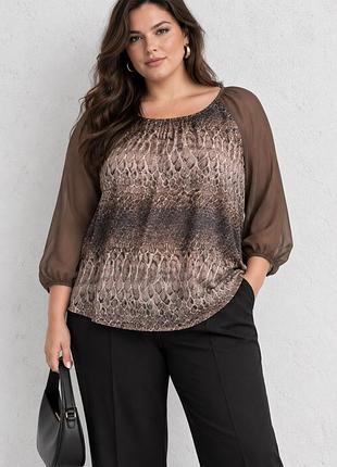 Шифонова блуза з принтом moda at george plus size 🤎