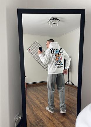 2462 / біле оверсайз худі fsbn relaxed fit miami teddy print white hoodie