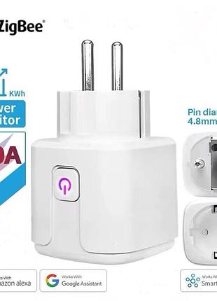 Розумна zigbee розетка 20а tuya smart, 4.4квт з лічильником електроенергії, біла