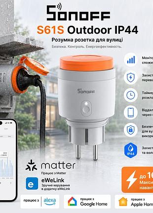 Вулична wifi розетка sonoff s61s tpf matter розумна (ip44, type f, енергомоніторинг)