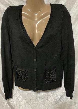 Жіноча тонка трикотажна кофта з кишенями в паєтках h&m