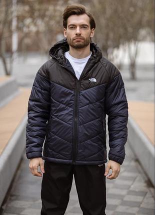 Спортивная черно-синяя куртка tnf для мужчин, утеплённая на силиконе, с капюшоном, реглановыми рукавами и регулируемым низом xxl